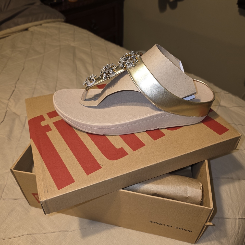 Fitflop Gold Metallic Jeweled Wedge Sandal